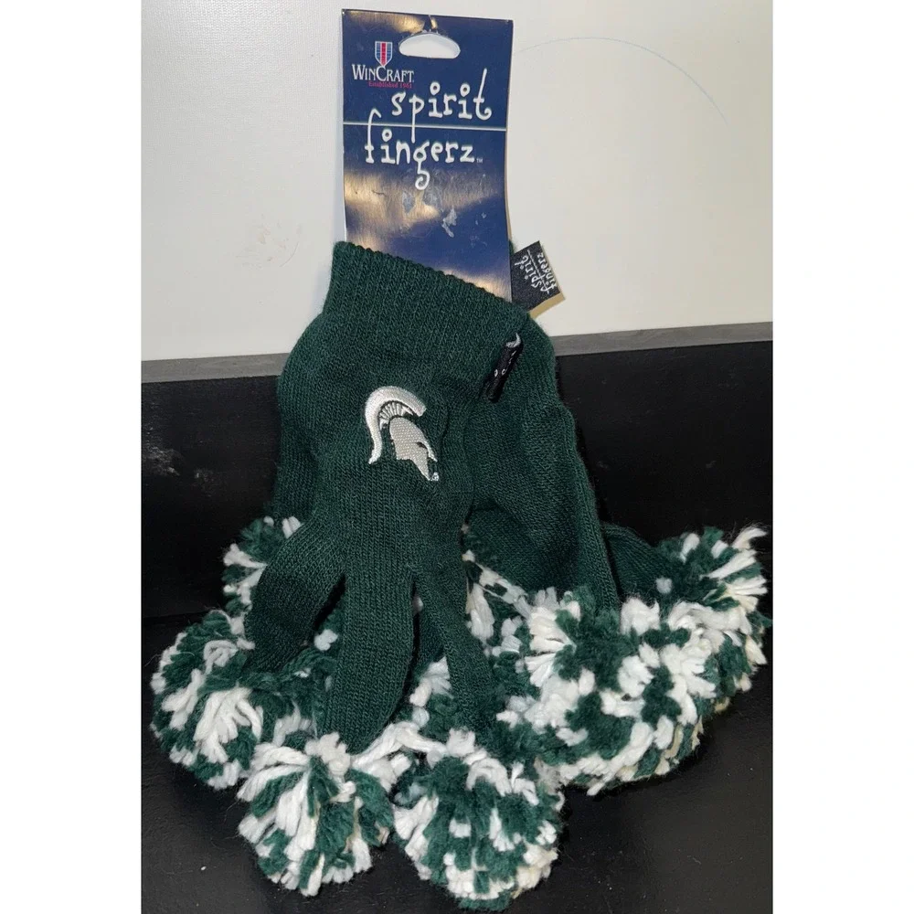 Michigan State Spartans Spirit Fingerz Gloves Green White Pom Poms NCAA